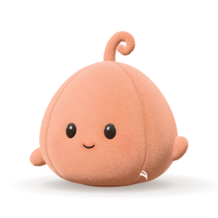 Mimo, a plush orange mascot, waving